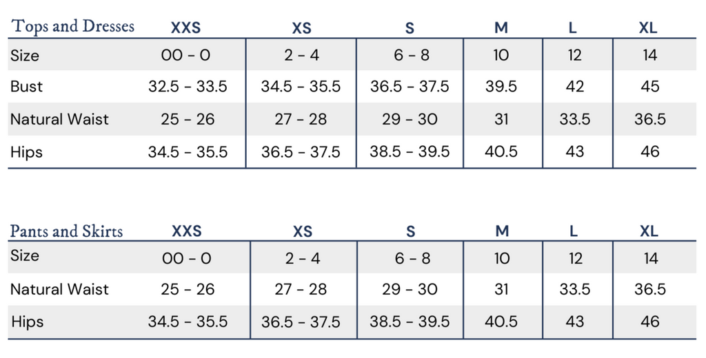 Katina Size Guide Size Guide – Cartolina