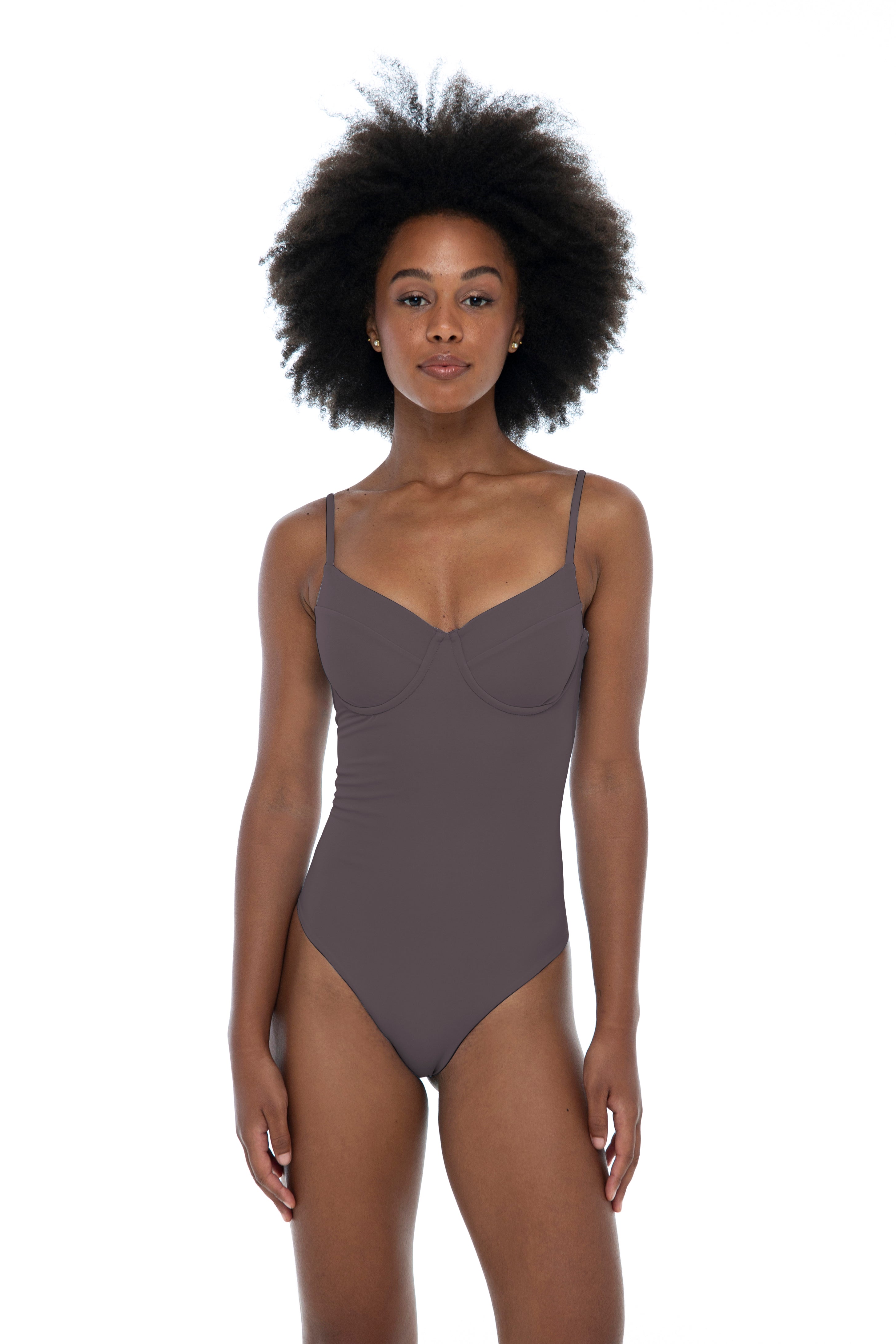 Bria Solid One Piece Swimsuit Taupe